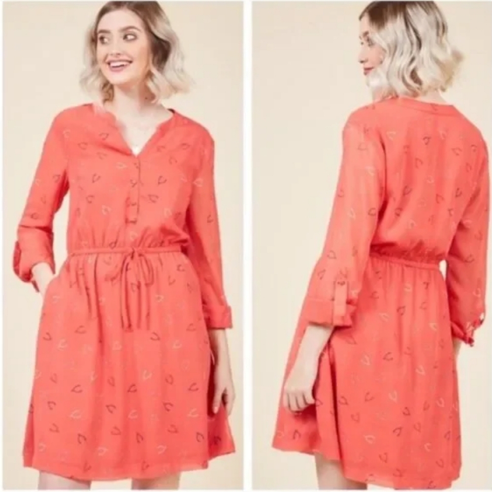 Modcloth Effortless on Arrival Dress in Wishbone Print Size S Smallโ